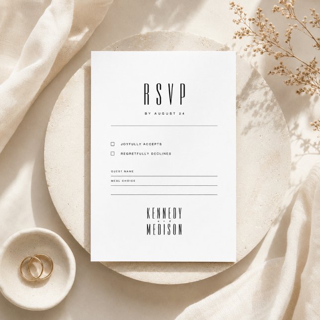 Modern minimalist svart och vit bröllops-RSVP OSA Kort (Skapare uppladdad)