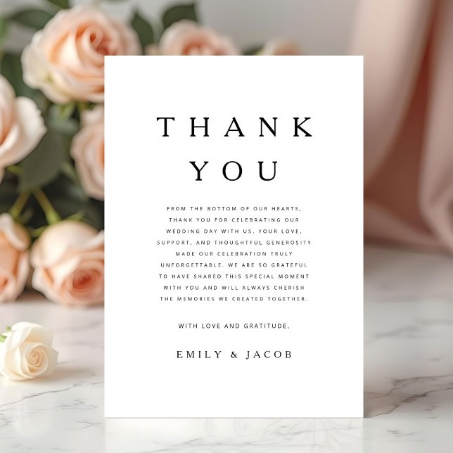 Modern minimalist svart och vit bröllopsfest tack kort (Modern Minimalist Black And White Wedding Thank You Card)