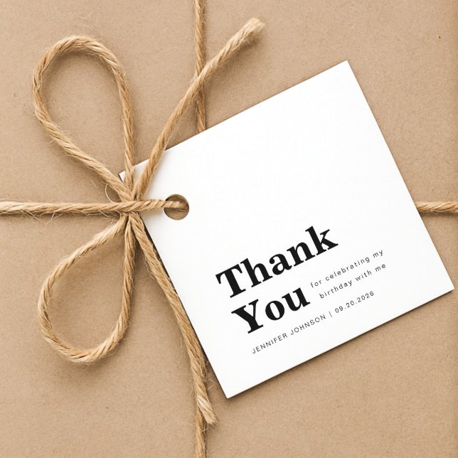 Modern minimalist svart och vit födelsedag gåvor etiketter (Modern Minimalist Black And White Birthday Favor Tags)