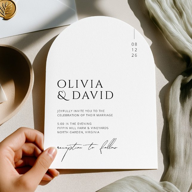 Modern minimalist svart och vit valv vigsel inbjudningar (Modern Minimalist Black and White Arch Wedding Invitation Card)