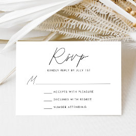 Modern minimalist svart script bröllop OSA kort