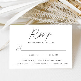 Modern minimalist svart script måltidsval bröllop OSA kort
