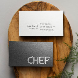 Modern minimalist svart silver präglad text kock visitkort