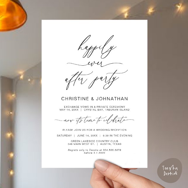 Modern Minimalist, Svart typsnitt, Bröllop Elopeme Inbjudningar (Wedding Happily Ever After Party Dinner Brunch Elopement Invitation Card, PDF, Black White)