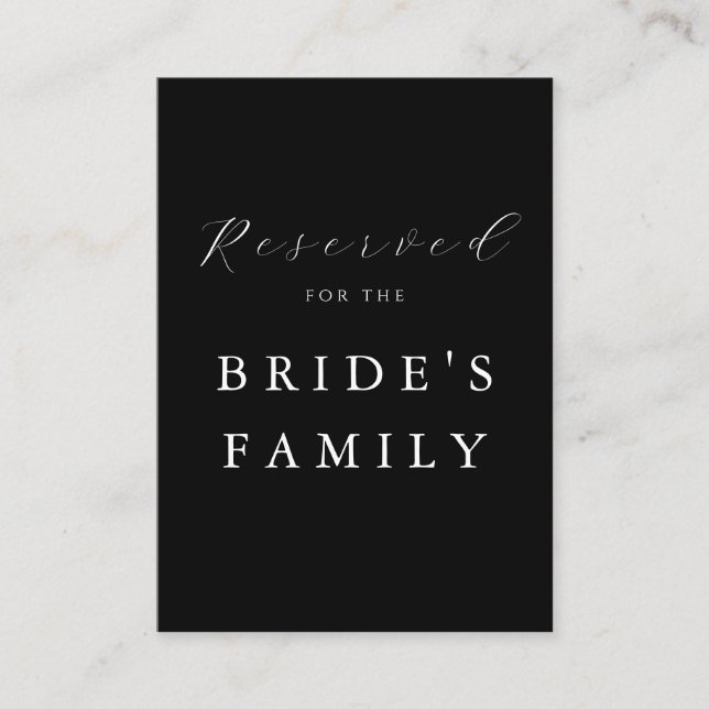 Modern minimalist svart vigselskylt med reserverad placeringskort (Framsida)