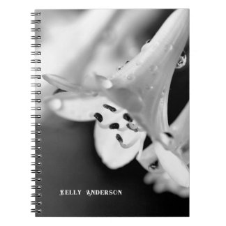 Modern minimalist svart & vit blomma med urtecken anteckningsbok