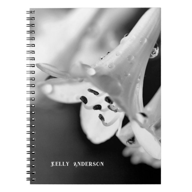 Modern minimalist svart & vit blomma med urtecken anteckningsbok (Framsidan)