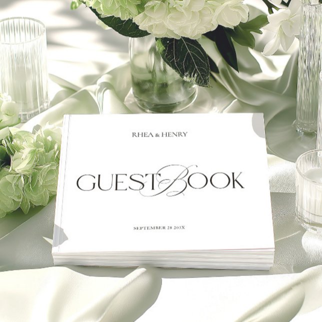 Modern minimalist svart & vit bröllopsdekor  gästböcker (Modern Minimalist Black & White Wedding Guest Book)