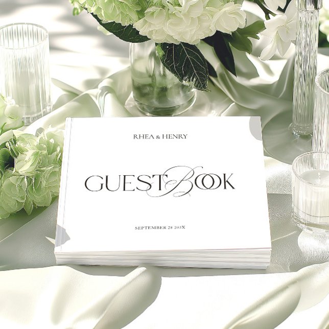 Modern minimalist svart & vit bröllopsfest  gästböcker (Modern Minimalist Black & White Wedding Guest Book)
