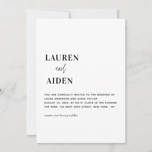 Modern minimalist svart & vit bröllopsfest  inbjudningar (Framsida)
