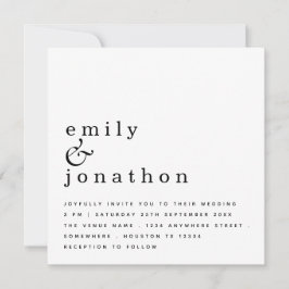 Modern minimalist svart vit bröllopsfest inbjudningar