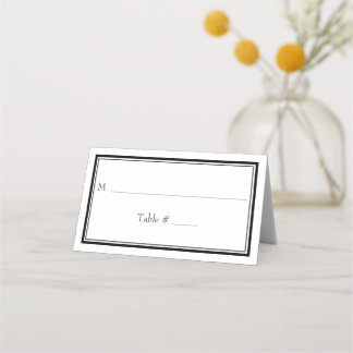 Modern minimalist svart vit bröllopsgräns placeringskort