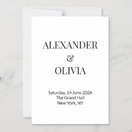 Modern minimalist svart vit bröllopsinbjudan magnetisk inbjudningskort