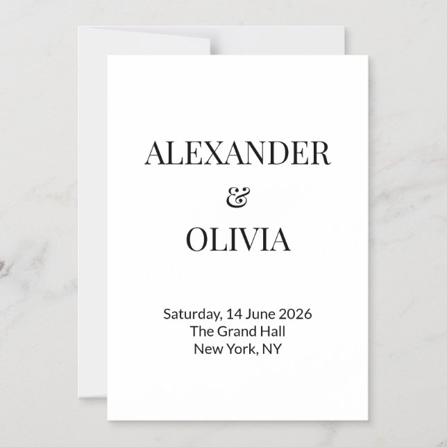 Modern minimalist svart vit bröllopsinbjudan magnetisk inbjudningskort (Framsida)