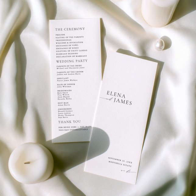 Modern minimalist svart & vit bröllopsprogram program (Modern Minimalist Black & White Wedding Program)