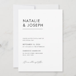 Modern minimalist svart & vit elegant bröllop inbjudningar