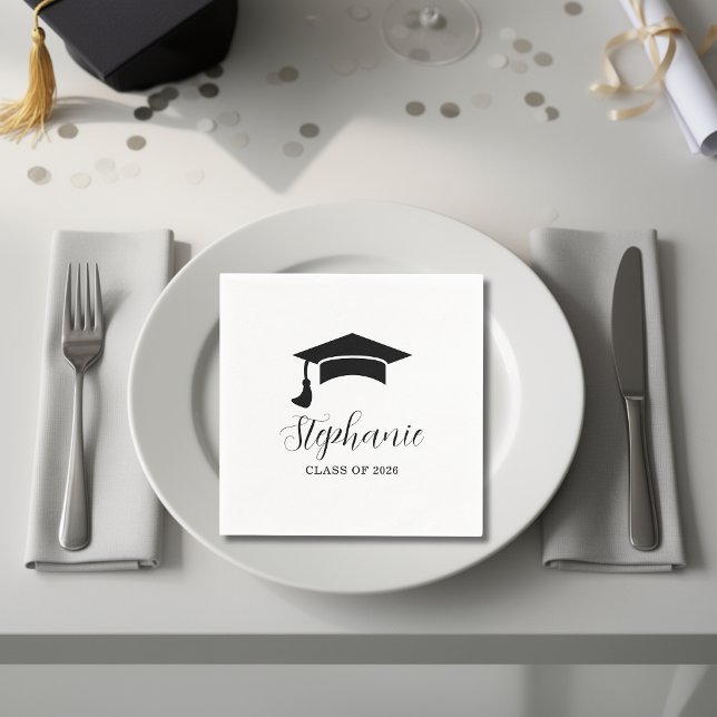 Modern minimalist svart vit examen  pappersservett (Skapare uppladdad)