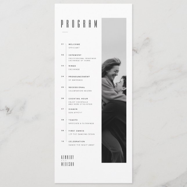 Modern minimalist svart & vit fotobryllop program (Framsida)