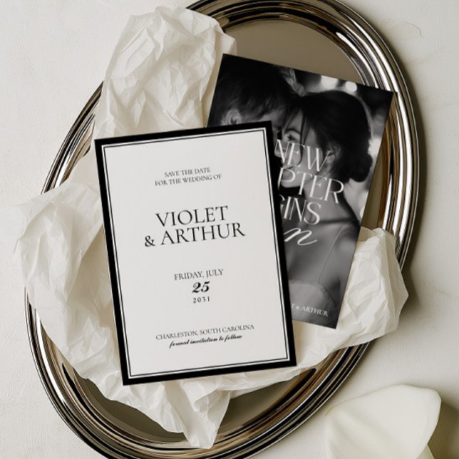 Modern minimalist svart & vit fotografering Spara  Datumet (Modern Minimalist Black & White Photo Save The Date)