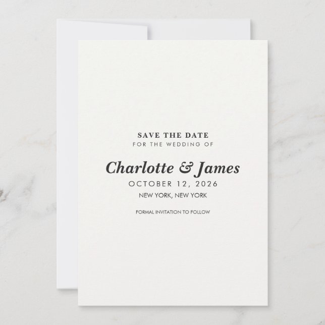 Modern minimalist svart & vit save the date (Framsida)