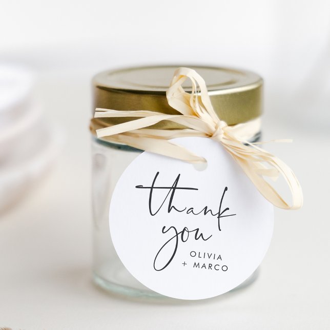 Modern minimalist svart & vit script tack gåvor etiketter (Skapare uppladdad)