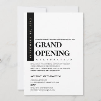 Modern minimalist svart & vit stor invigning inbjudningar