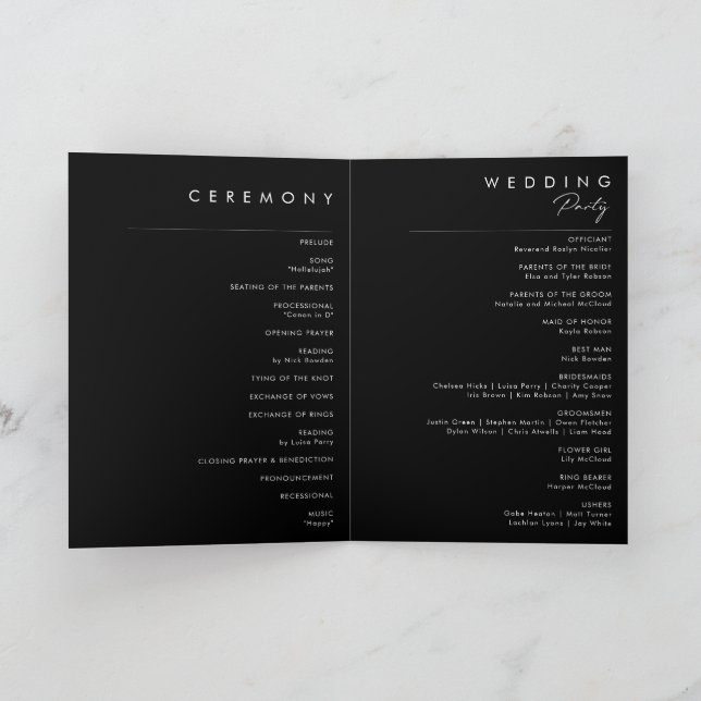 Modern minimalist | Svartvit Bröllopsprogram Program (Inuti)