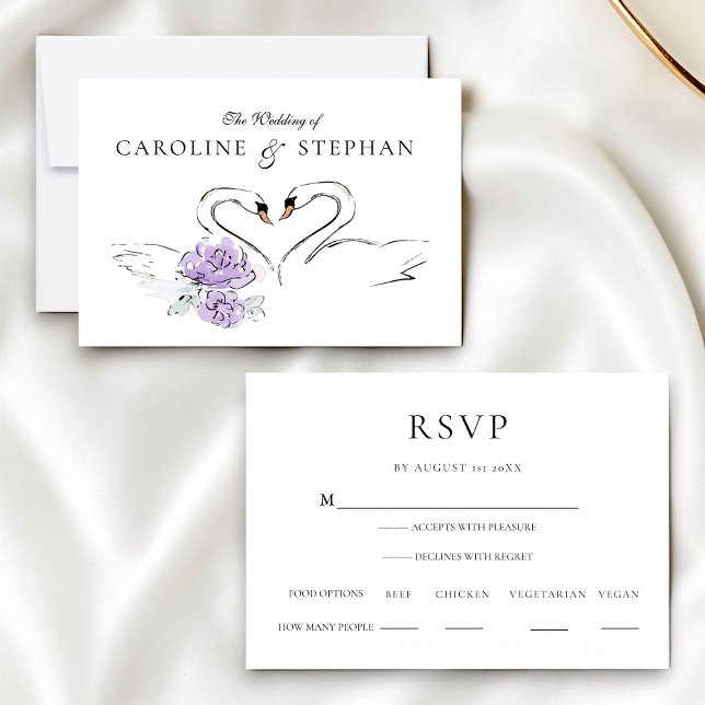 Modern Minimalist Swan RSVP Card with Meal Options OSA Kort (Skapare uppladdad)