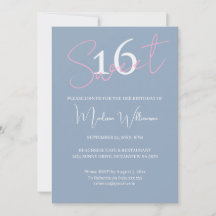Modern minimalist Sweet 16 rosa blå födelsedagsfir