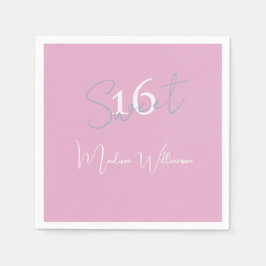 Modern minimalist Sweet 16 rosa blå servett