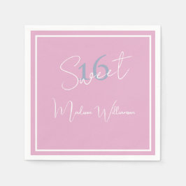 Modern minimalist Sweet 16 rosa blå servett