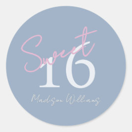 Modern Minimalist Sweet 16th Pink Blue Birthday Runt Klistermärke