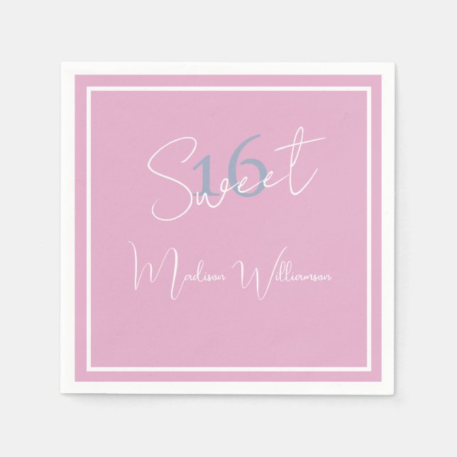 Modern Minimalist Sweet 16th Pink Blue Napkin Pappersservett (Framsidan)