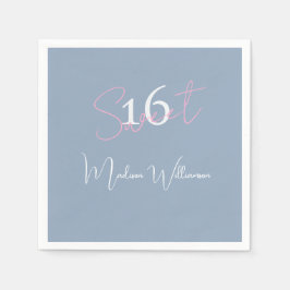 Modern Minimalist Sweet 16th Pink Blue Pappersservett