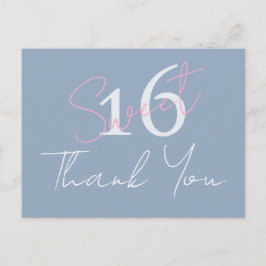 Modern Minimalist Sweet 16th Pink Blue Thankyou Vykort