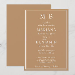 Modern minimalist tan beige bröllop inbjudningar