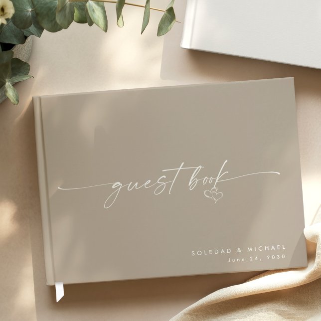 Modern Minimalist Taupe Script Wedding  Gästböcker (Skapare uppladdad)