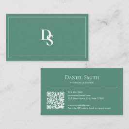 Modern Minimalist Teal Green Initials QR Code Visitkort