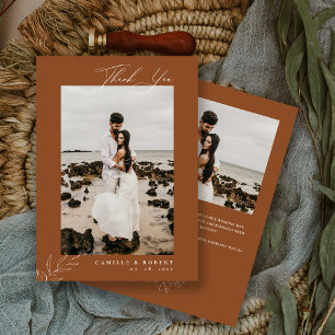 Modern Minimalist Terra Cotta Calligraphy Photo Tack Kort