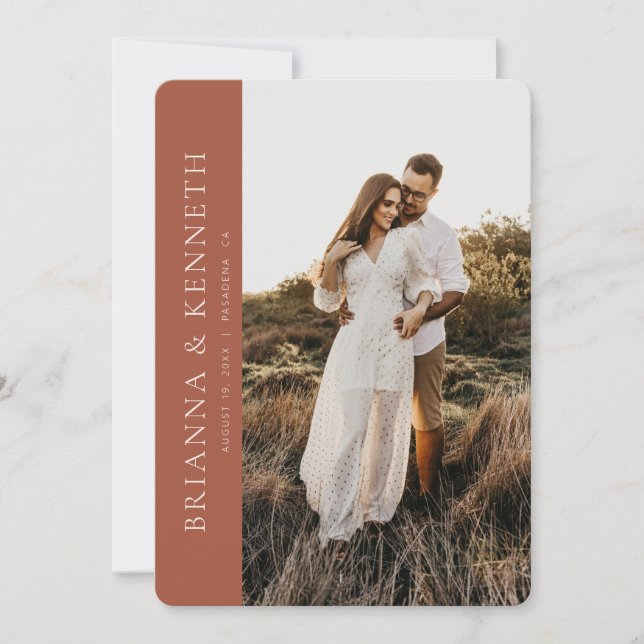 Modern Minimalist Terracotta Photo Save the Date Inbjudningar (Framsida)