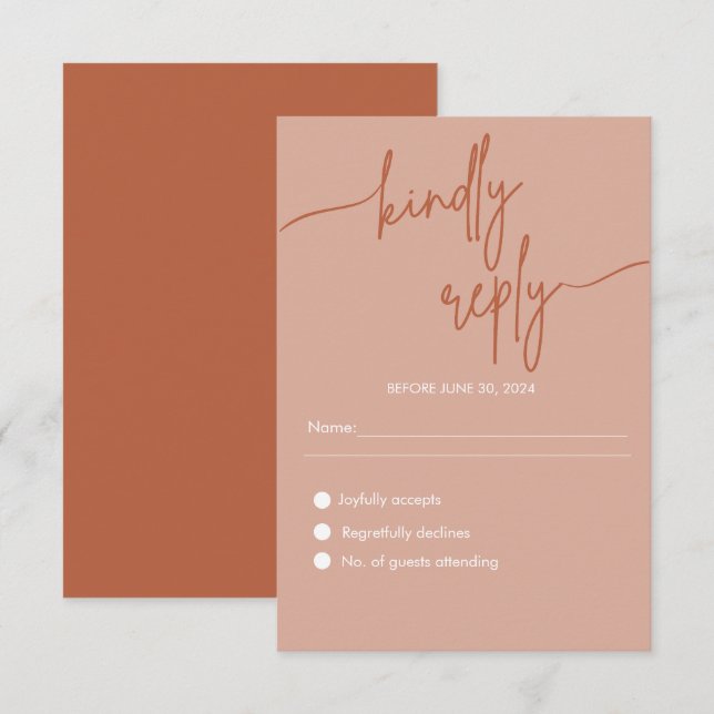 Modern minimalist terrakotta orange bröllops-RSVP Tilläggskort (Fram/baksida)