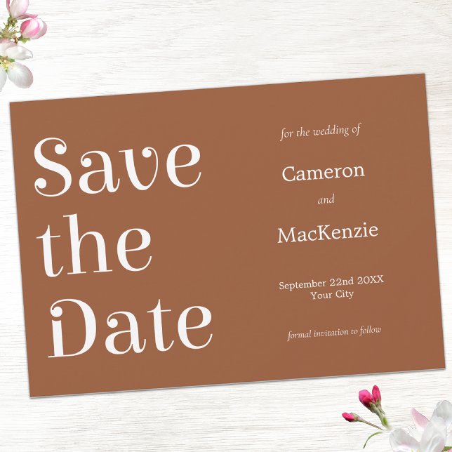 Modern minimalist terrakotta Spara datum bröllop Datumet (Teracotta burnt orange modern minimalist Save the Date wedding invitation)