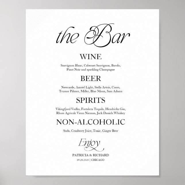 Modern Minimalist "The Bar" Wedding Menu Sign Poster (Framsidan)