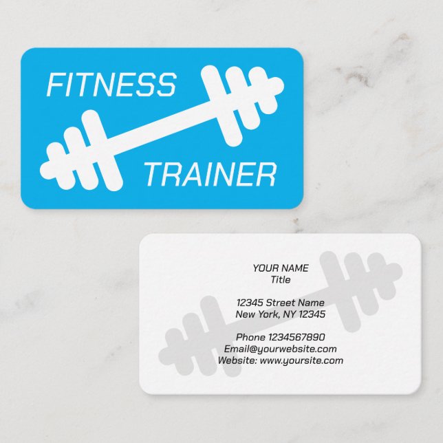 Modern minimalist tränare gym coach blå visitkort (Fram/baksida)
