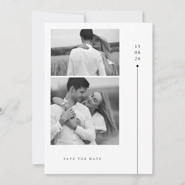 Modern Minimalist Two Photo Wedding Save The Date Inbjudningar (Framsida)