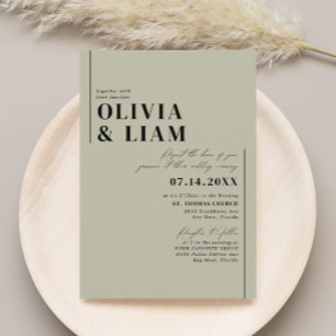 Modern minimalist typografi Grön salvia bröllop Inbjudningar