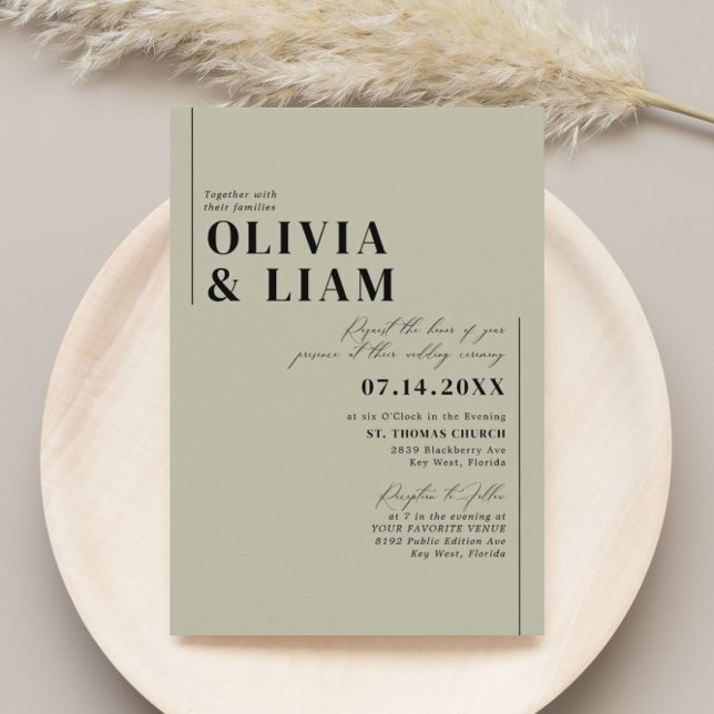 Modern minimalist typografi Grön salvia bröllop Inbjudningar (Skapare uppladdad)