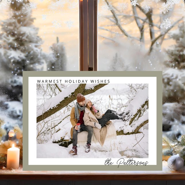 Modern minimalist varm salvia grön foto jul julkort (Skapare uppladdad)