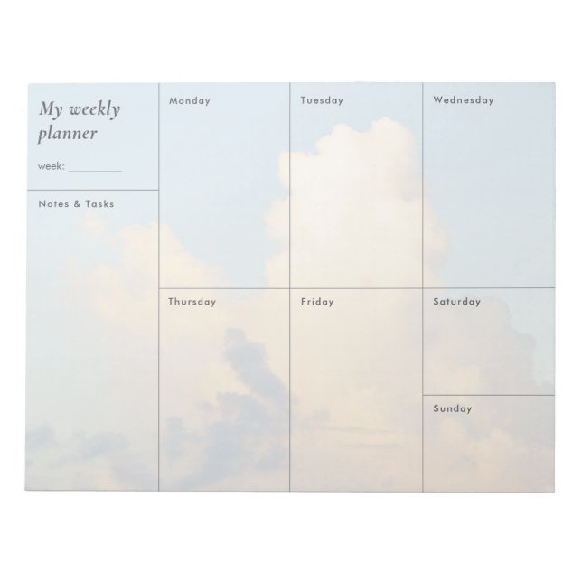 Modern minimalist veckoplanering med molnig himmel anteckningsblock (Framsida)