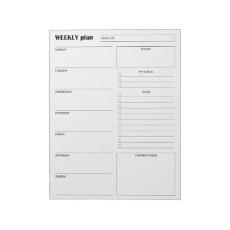 Modern Minimalist Vertical Weekly Planner & Goals Anteckningsblock